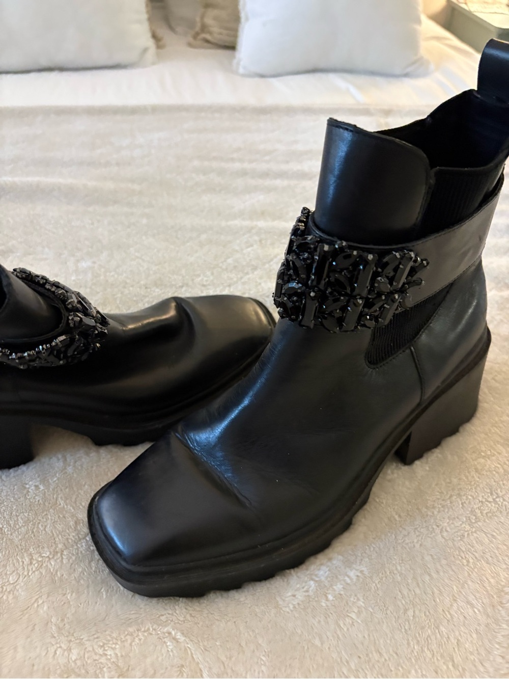 Karl Lagerfeld Black Leather Embellished Chelsea Booties